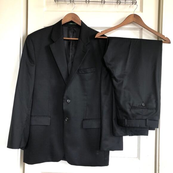 VTG 90s Ralph Lauren Green Label Wool Cashmere Suit 42R Classic Fit Black Canada - Picture 2 of 14